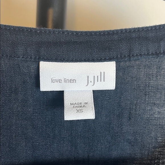 EUC J. Jill Love Linen Top Button Up Long Sleeve Tunic Side Tie Navy Blue XS - Picture 4 of 7